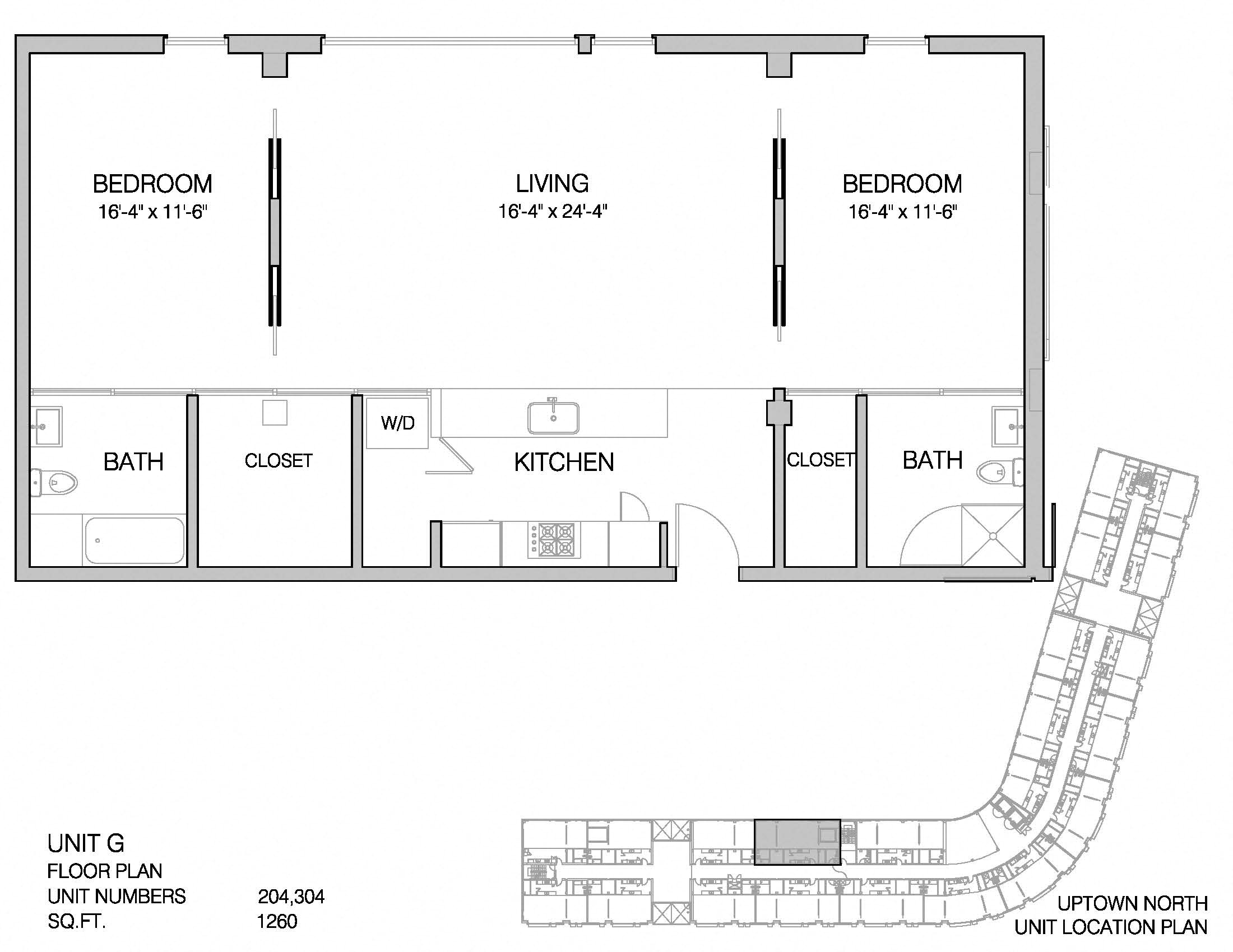Floor plan for 2 beds, 2 baths, 1260 sqft